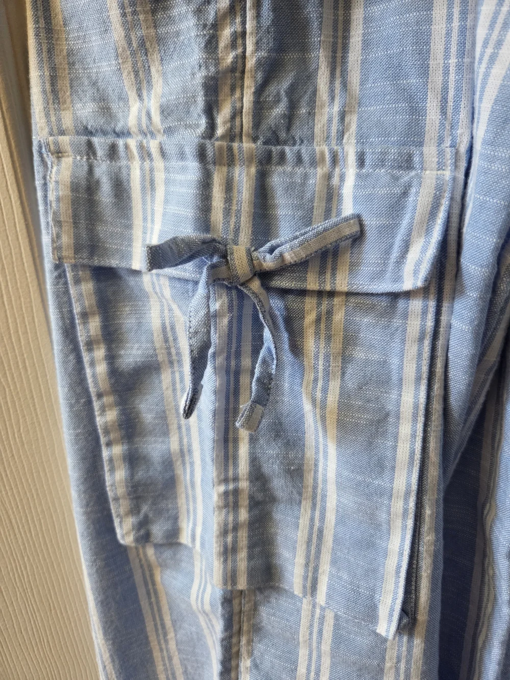 Light Blue & White Striped Tie-Front Crop Top, Pants Set